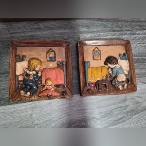 Vintage Praying Boy & Girl Wall Hanging Plaque